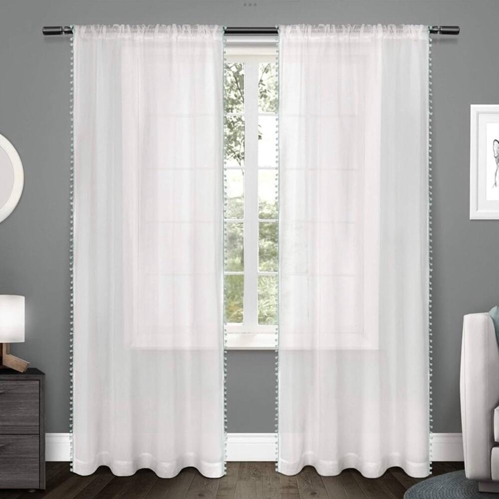 Lala + Bash - Home Fashion PomPom Trim Pole Top Window Curtains